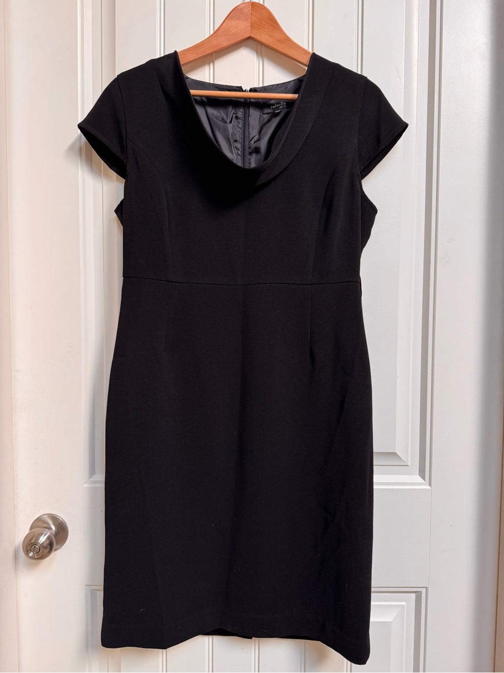 Rafaella Petite Cowl Neck Little Black Dress with Cap Sleeves. Size 8P